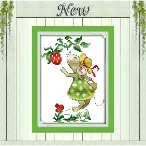 Mice and strawberry cartoon painting counted printed on canvas DMC 11CT 14CT kits chinese Cross Stitch embroidery needlework Set