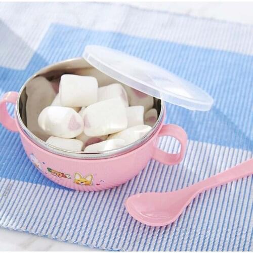 New Baby Training Practical Stainless Steel Bowl Cute Baby Special Cartoon Feeding Bowl With Soup Spoon