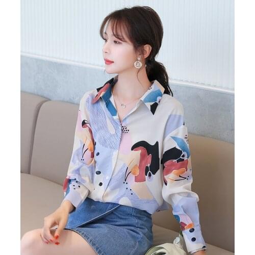 2021 autumn new long-sleeved chiffon printed shirt top Western fashion age-reducing bottoming shirt outer wear
