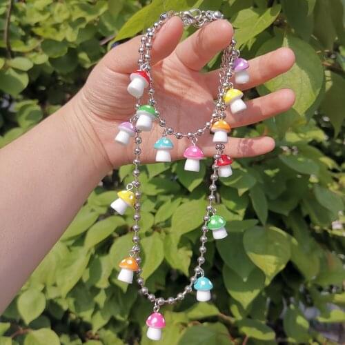 VG 6YM 2021 New Fashion Colorful Acetate Sheet Mushroom Pendent Necklace Simple Design Mushroom Bracelet For Women Party Jewelry