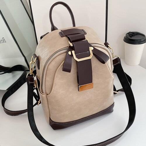 Multifunction Vintage Patchwork Backpack High Quality Leather Backpacks for School Teenagers Girls Fashion Ladies Small Bagpack