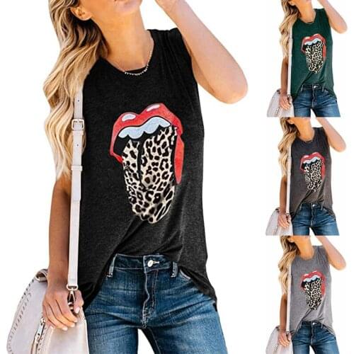 Leopard Lips Print Tank Tops Women 2021 New Summer Cotton Sleeveless T-shirt Tops Plus Size Loose Casual Womens Clothes Vest
