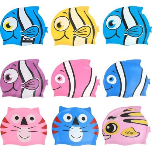 Swimming Cap Elastic Fish Cartoon Silicone Children Protect Ear Waterproof Diving Hat Kids Boys Girls Piscina Swim Pool