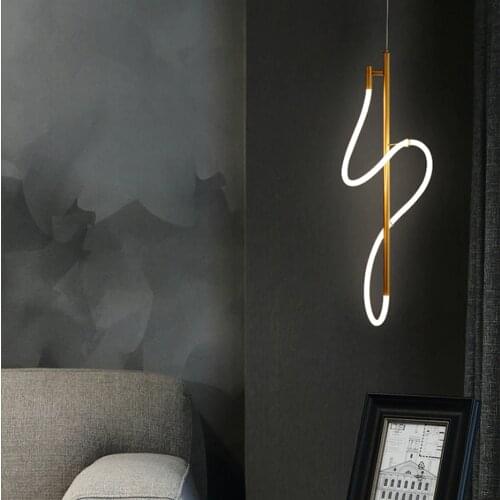 LED Postmodern Golden White Music Note Minimalism Designer Chandelier Lighting Suspension Luminaire Lampen For Dinning Room