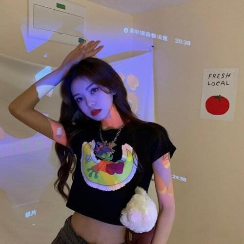 Cropped Sexy Alien Moon Crop Top Print Women T-shirt harajuku t shirt Punk women tshirt
