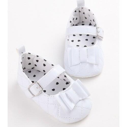 Spring and autumn solid color female baby bow soft bottom PU shoes