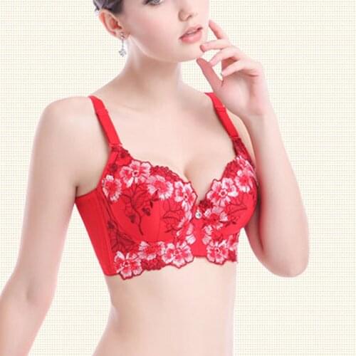 Vogue Secret 3/4 Cup Hot Sexy Bra Red Padded Push up Bralette Women Underwear with charms Floral Design Embroidery Gift For Girl
