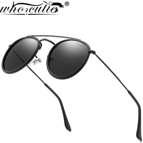WHOCUTIE Fashion Retro Round Sunglasses Polarized Women 2020 Brand Design Mirror Lens Circle Frame Sun Glasses Cool 3647 Shades