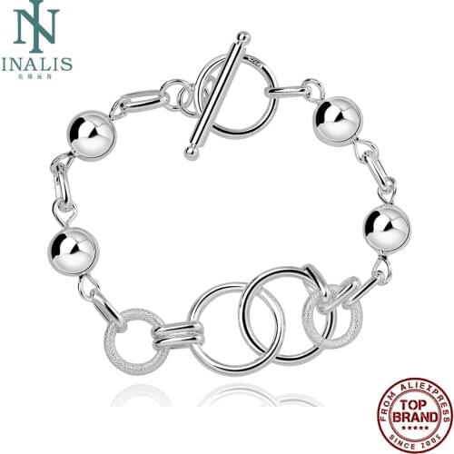 INALIS Romantic Charm Bracelets For Women Round Toggle-Clasps Female Copper Bracelet Anniversary Fashion Jewelry New Arrival