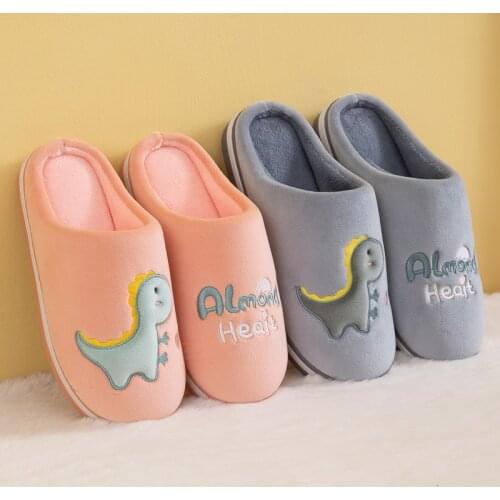 Winter Slippers Comfortable Warm Shoes Female Cartoon Dinosaur Thick Soft Sole Indoor Bedroom Home Couple Women Men Slippers