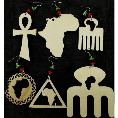 10pairs/lot African Rasta Map Wood Earrings