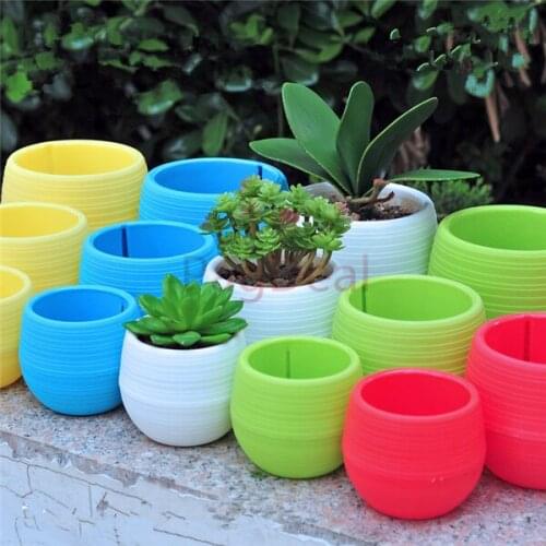 10pcs Colorful Round Plastic Plant Pots Water Storage Lazy Flower Pot Indoor Potted Home Office Garden Decor Planter SML