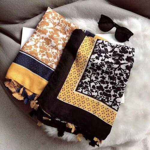 2021 Fashion Cotton Tree Print Tassel Scarf Shawls Long Floral Wrap Hijab Scarves Free Shipping