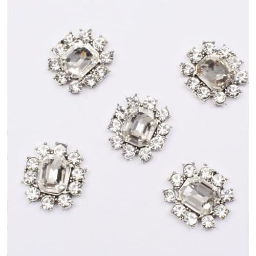 50pcs Square Crystal Rhinestone Stone Jewelry Applique strass Flatback Bag Button Brooch Wedding Brides Hairpin Hair Clip Decor