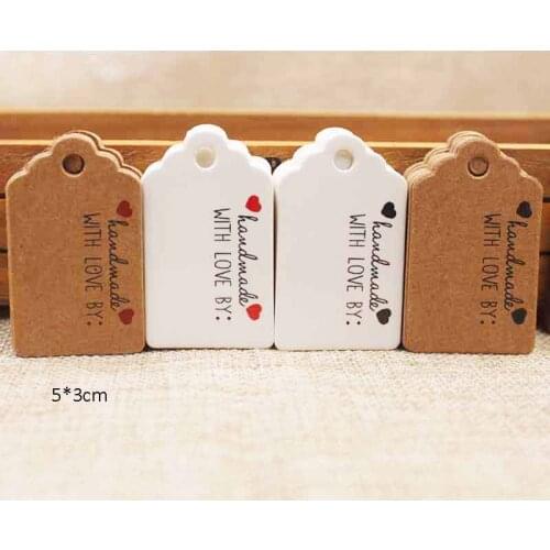 5x3cmPresent Handmade tag labels Red heart Kraft paper thank you tags for clothing paper gift producdts hang tag 400pcs per lot