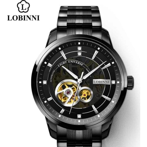 Lobinni Switzerland Luxury Brand Men Skeleton Watch Fashion High Quality Seagull Movement Men Automatic Watches Waterproof