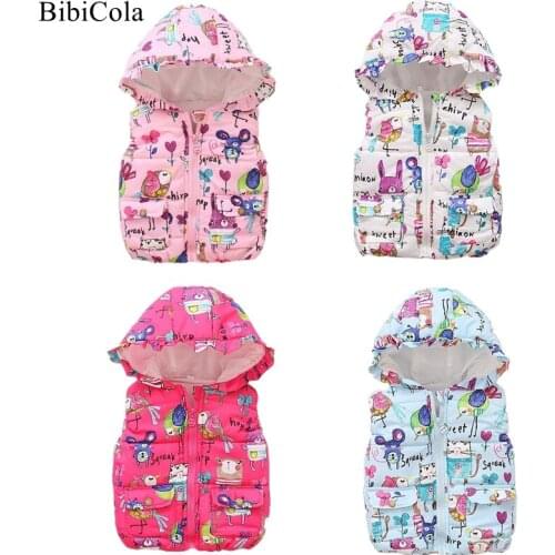 Kids New Autumn Winter Girls Vest Childrens Cotton Warm Hooded Waistcoat Little Girls Print Vest Outerwear