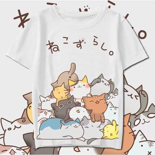 Japanese Anime Neko Atsume Cosplay T Shirt Cartoon Cat Summer T-Shirt Women/Men Top Tee Halloween Cosplay Costume
