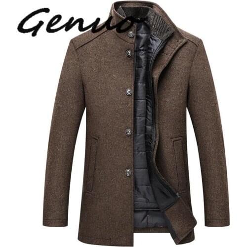 Genuo NewWinter Warm Wool Coat Men Thick Overcoats Topcoat Mens Single Breasted Coats And Jackets With Adjustable Vest Mens Coa