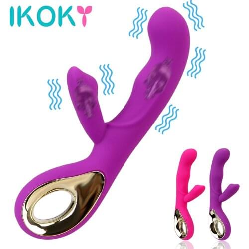 IKOKY Double Motors Clit Stimulator G-Spot Waterproof Female Masturbators Dildo Rabbit Vibrator 10 Modes Sex Toys for Women