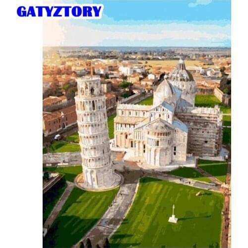 GATYZTORY Oil Painting By Numbers Leaning Tower Landscape Acrylic Drawing Canvas Picture For Adult Wall Art DIY Home Decor