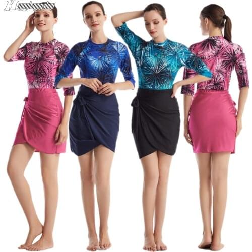 3 Pcs Burkinis Outfits Muslim Women Bodysuit Tops Skirts and Bathing Hijab Cap Islamic Arab Swimwear Swimsuits Beach Costumes