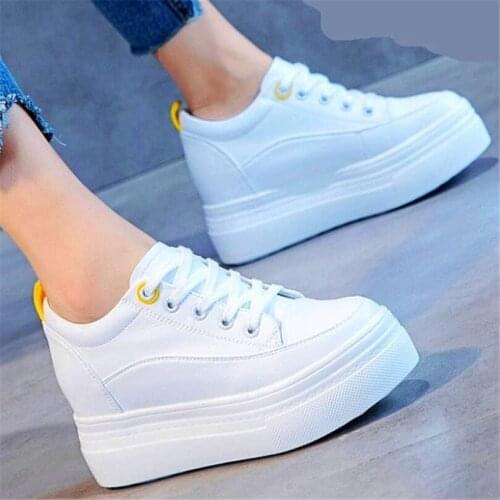 Fashion Sneakers Womens Real Leather Platform Wedge Ankle Boots High Heel Increasing Height Oxfords Casual Breathable Shoes