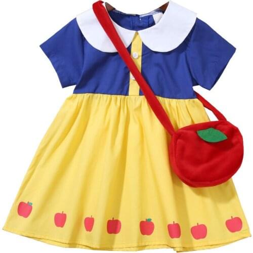Summer Girls' Dresses 2021 New Baby Western-Style Princess Dress Cotton Childrens Short Sleeve Snow White Dress + Small Bag
