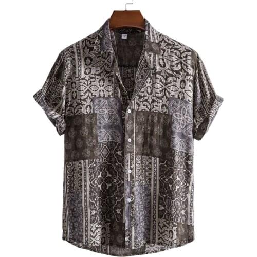 Flower Print Shirt Mens Short Sleeve Casual Mens Aloha Shirt Beach Holiday Vacation Camisas Summer Ethnic Style Chemise Homme