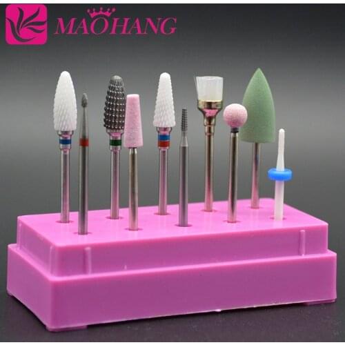 MAOHANG 10pcs/sets ceramic carbide nail drill bits kits milling cutter electric file manicure pedicure drill machine Accessory