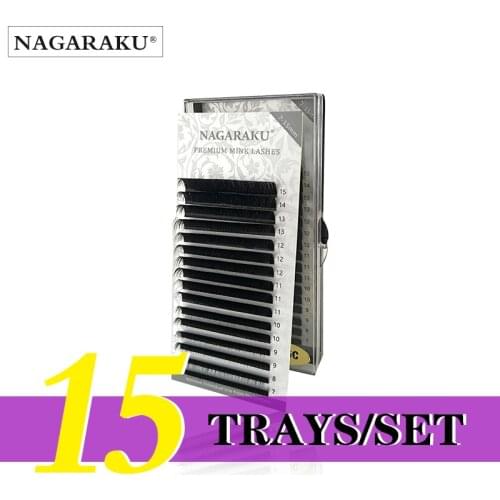 NAGARAKU 15 cases 7~15mm mix natural eyelash extensions Faux mink individual False lashes makeup cilia professional