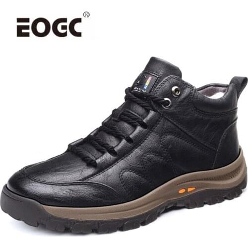 Genuine Leather Non-Slip Boots Men Warm Plush Fur Ankle Snow Boots, Comfort Soft Leather Winter Shoes Men