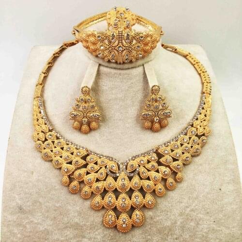 New Wholesale Gorgeous African The beads Jewelry Sets Gold Color Necklace Set Wedding Fashion Dubai Jewelry for women
