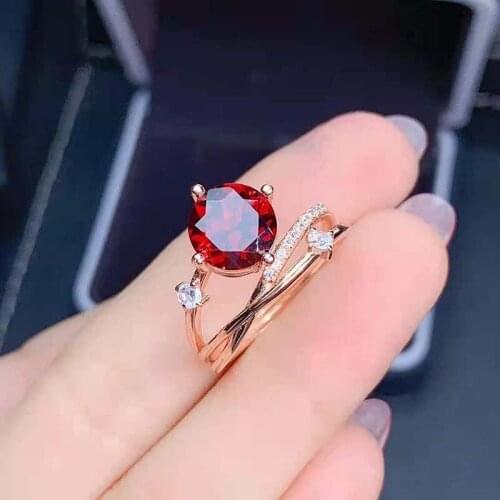 Natural Garnet/Topaz S925 Sterling Silver Gemstone Ring Elegant Fine Fashion Wedding Jewelry for Women MeibaPJFS