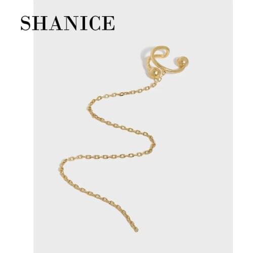 SHANICE HIP Pop S925 Sterling Silver C-shaped tassel side chain Ear Cuff Clip On Earrings For Women Girl Without Piercing