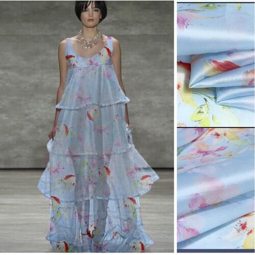Digital inkjet silk organza satin fabric transparent silk organza fabric crisp silk fabric for dress wholesale silk cloth