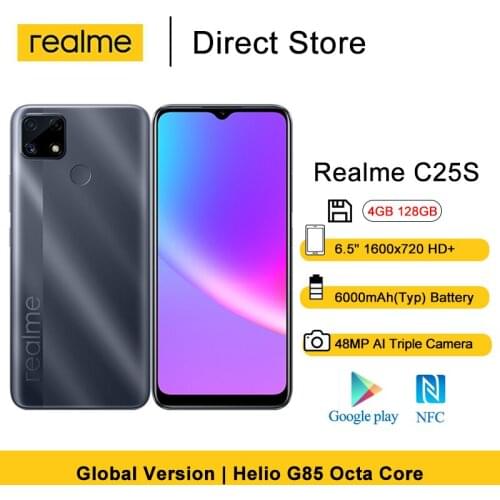 Global Version Realme C25S Smartphones 6.5'' Helio G85 Octa Core 48MP 6000mAh 18W Quick Charge Cell Phones NFC 4GB 128GB