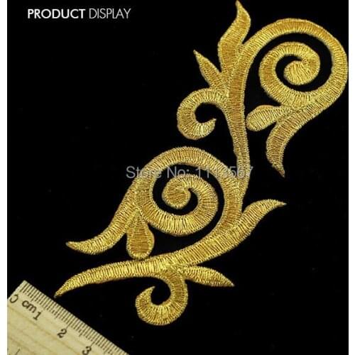 30pc Craft Handmade Gold Silver Flower Applique Iron On Patch Embellishment Embroidered Garment Decoration 13.5cm x 4.5cm TH12