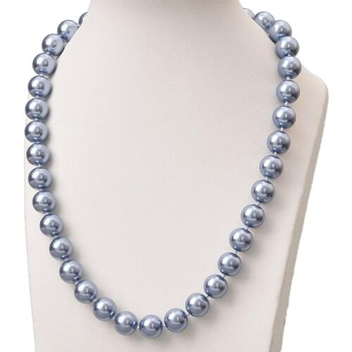 Unique Fashion Blue Pearl Chain Necklace 10mm For Handmade DIY Round Pearl Shell Imitation Necklace 18inch Jewel Wholesale H837