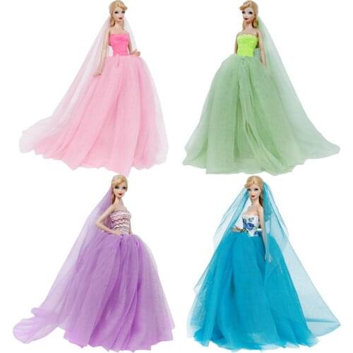 Handmade High Quality Long Tail Evening Dress Wedding Party Ball Gown Veil Lace Skirt DIY Clothes Accessories For Barbie Doll