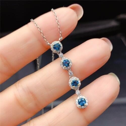 WEAINY Natural London Blue Topaz Pendant Necklace Real 925 Sterling Silver Dark Blue Gemstone Woman Necklace For Girlfriend Gift