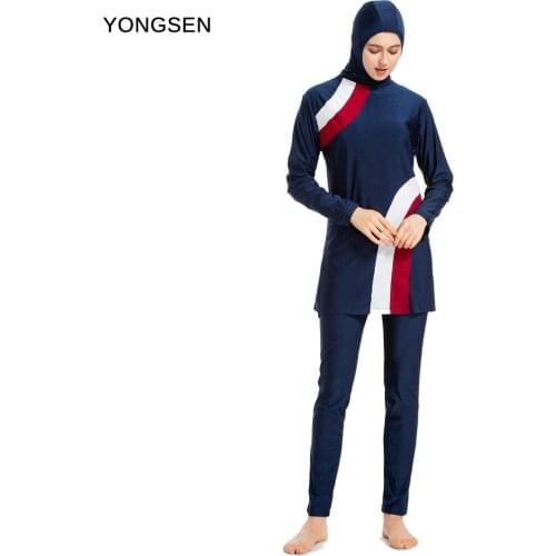 YONGSEN 2020 Women Burkinis Islam 2 Piece Islamic swimsuit Modest Muslim Swimwear Full Cover Short Sleeve Hijab Beachwear Print