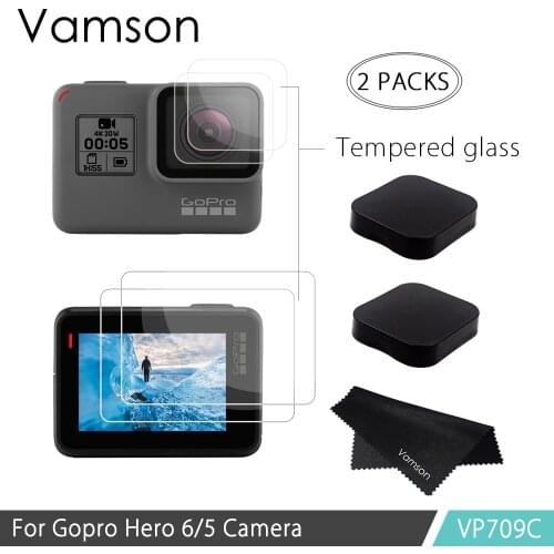 Vamson Tempered Glass For GoPro Hero 7 6 5 Action Video Camera Lens LCD Display Screen Protector Accessories +Lens Cover VP709C