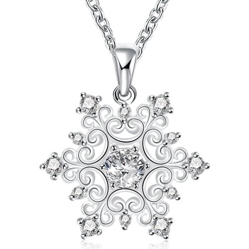 ZEMIOR Snowflake Hollow Pendant Necklace For Women Clear Cubic Zirconia Necklaces Girl Anniversary New Arrival Fashion Jewelry