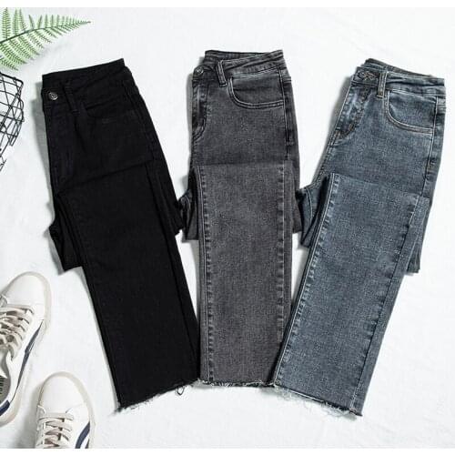 Ankle-Length Jeans For Women Clothes Fashion High Waist Denim Pencil Pants Regular Jean Solid Trousers Female Casual Jeans P9486