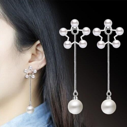 KOFSAC New Fashion Silver 925 Stud Earring Star Shape Pearl Dangler Long Tassel Earrings for Women Accessories Brincos Bijoux
