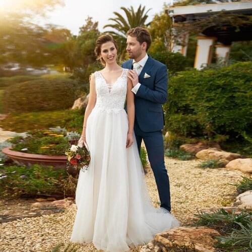 Lace Wedding Boho Dress White For Women Custom Made 2021 Sexy V Neck Princess Bridal Dress Beach Backless Formal Gowns