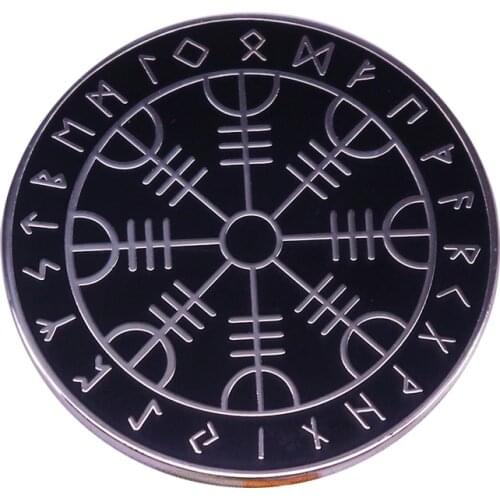 Viking Health Runes Lapel Pin Norse Protection Compass Badge Journey to Valhalla