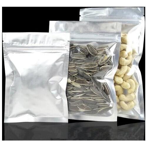 100pcs Flat Bottom One Side Clear Ziplock Bag Pure Aluminum Foil Gift Bags Snack Coffee Jam Beans Packaging Pouch