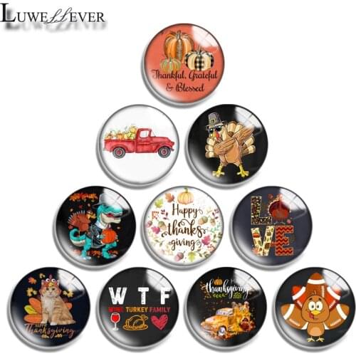 12mm 14mm 16mm 20mm 25mm 30mm 636 Happy Thanksgiving Mix Round Glass Cabochon Jewelry Finding 18mm Snap Button Charm Bracelet